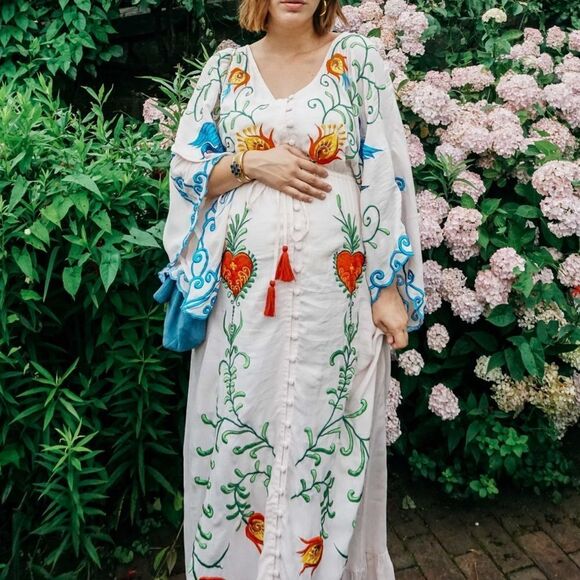 5⭐️ Favorite Amelia Embroidery Maternity Gown, Maternity Baby Bump Maxi Dress - Picture 8 of 16
